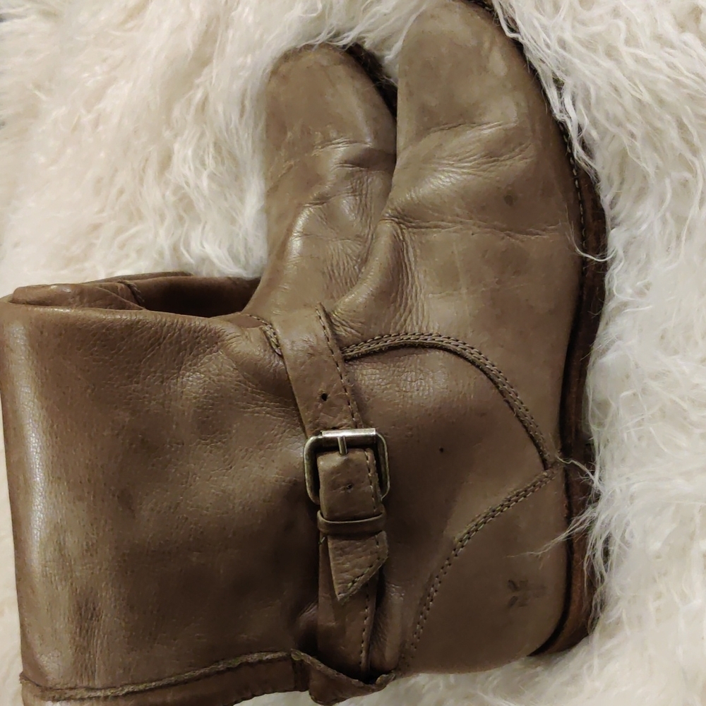 Women’s Taupe Leather Buckle Ankle Boots